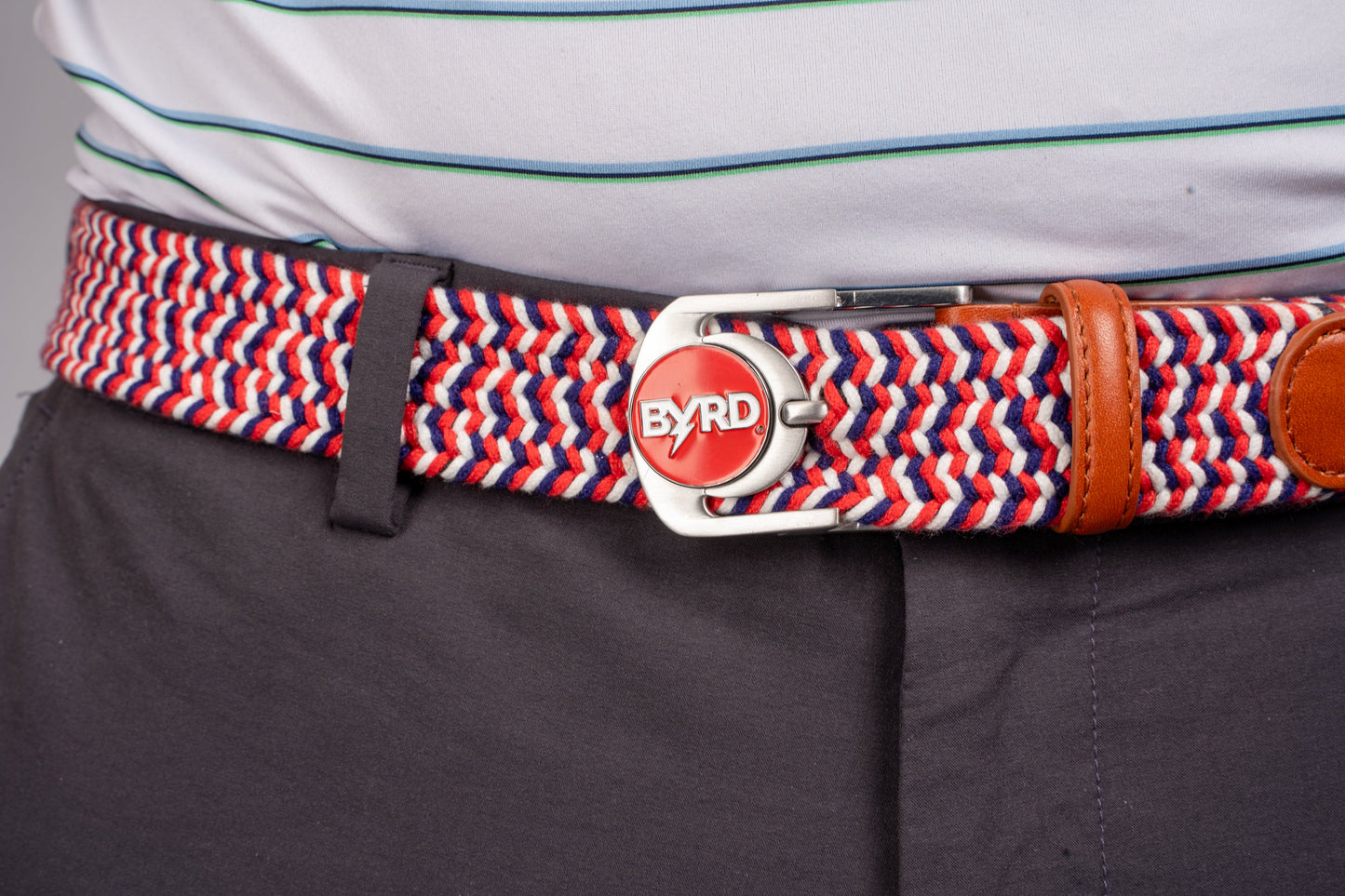 THE BRAIDED BYRD GOLF BELT - Red & White Bluebyrd