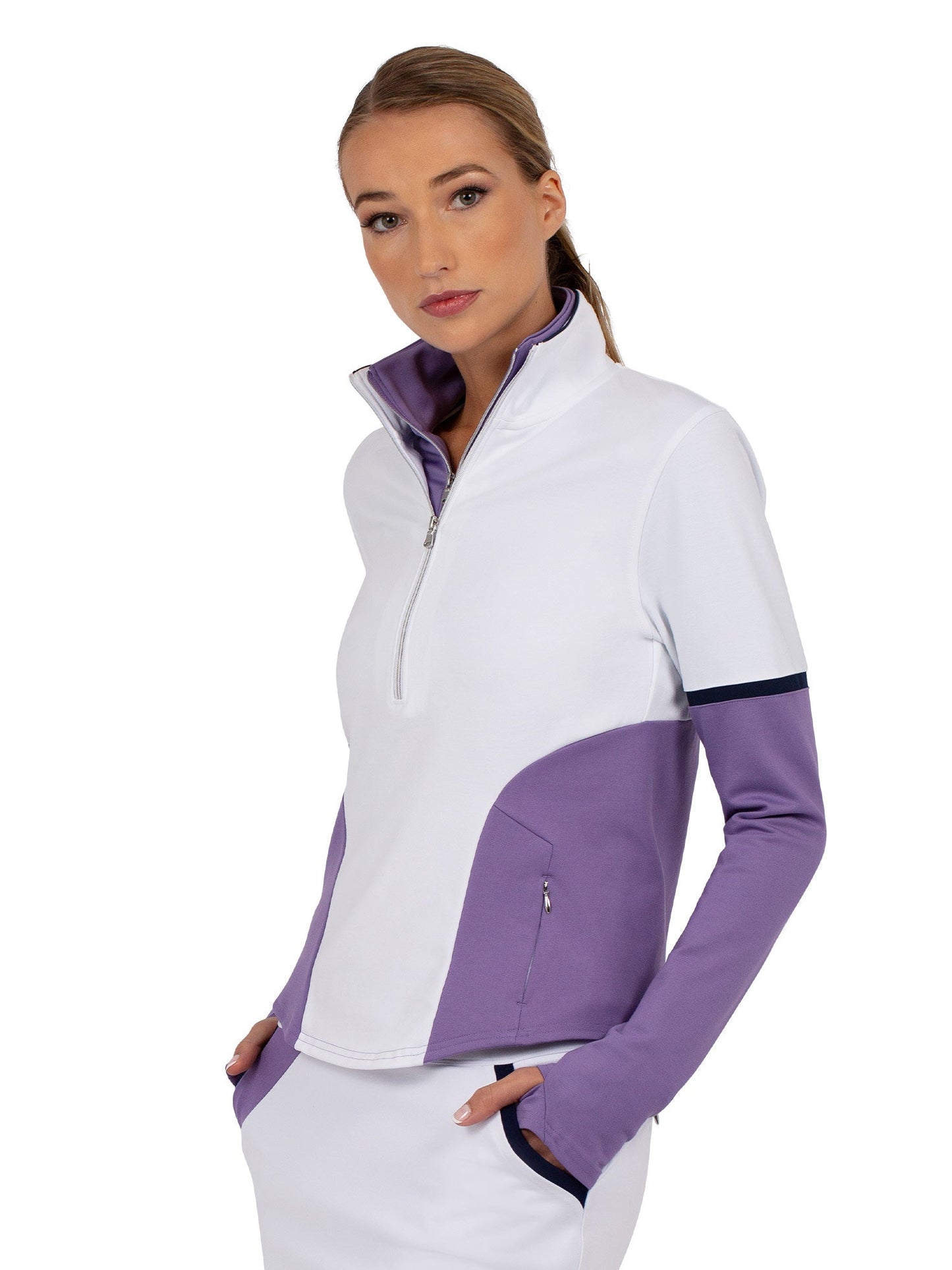 Logan Performance Long Sleeve Half Zip - White/Lavendar Combo