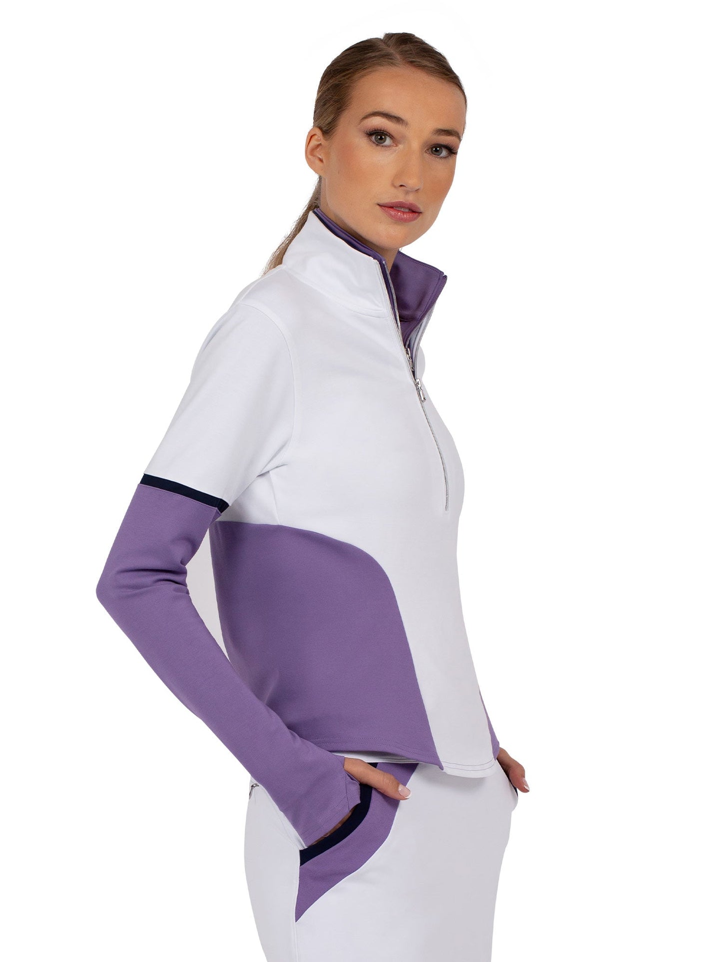 Logan Performance Long Sleeve Half Zip - White/Lavendar Combo