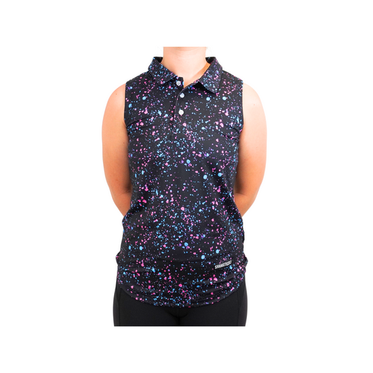 Womens Black Paint Splatter Polo