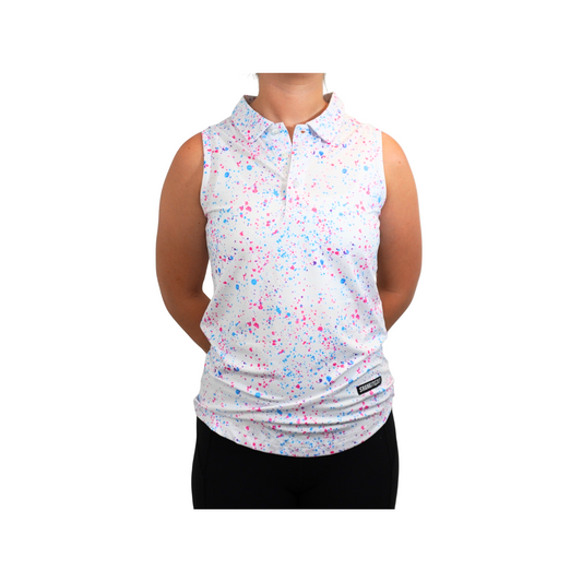 Womens White Paint Splatter Polo