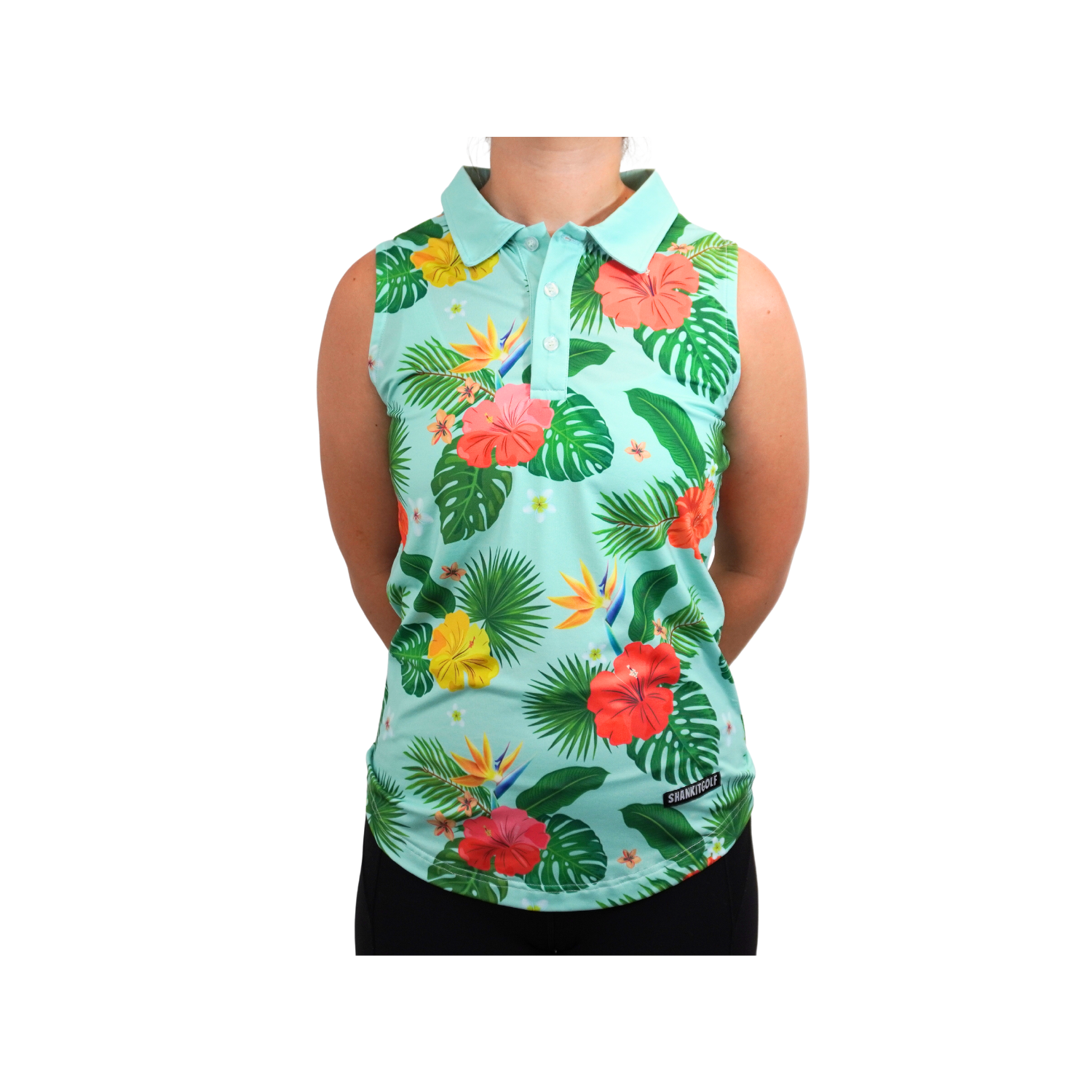 Womens Hawaiian Green Floral Polo