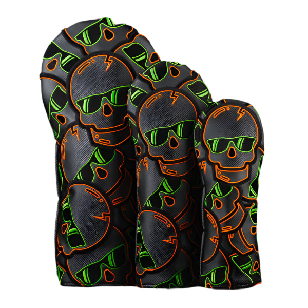 Swag Golf - Shell Shock Stacked Skulls Grey/Green/Orange Wood Headcover Set