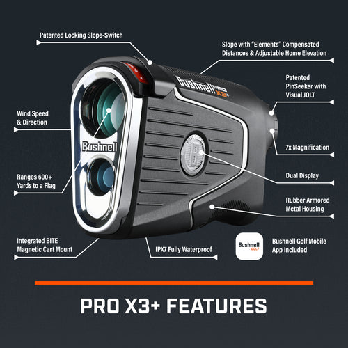 Bushnell Pro X3+ Laser Golf Rangefinder - Black