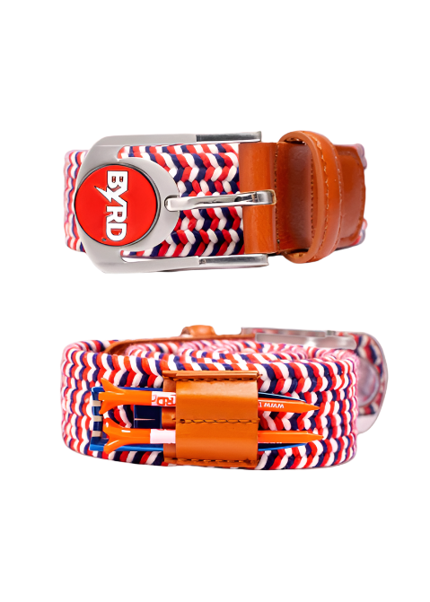 THE BRAIDED BYRD GOLF BELT - Red & White Bluebyrd