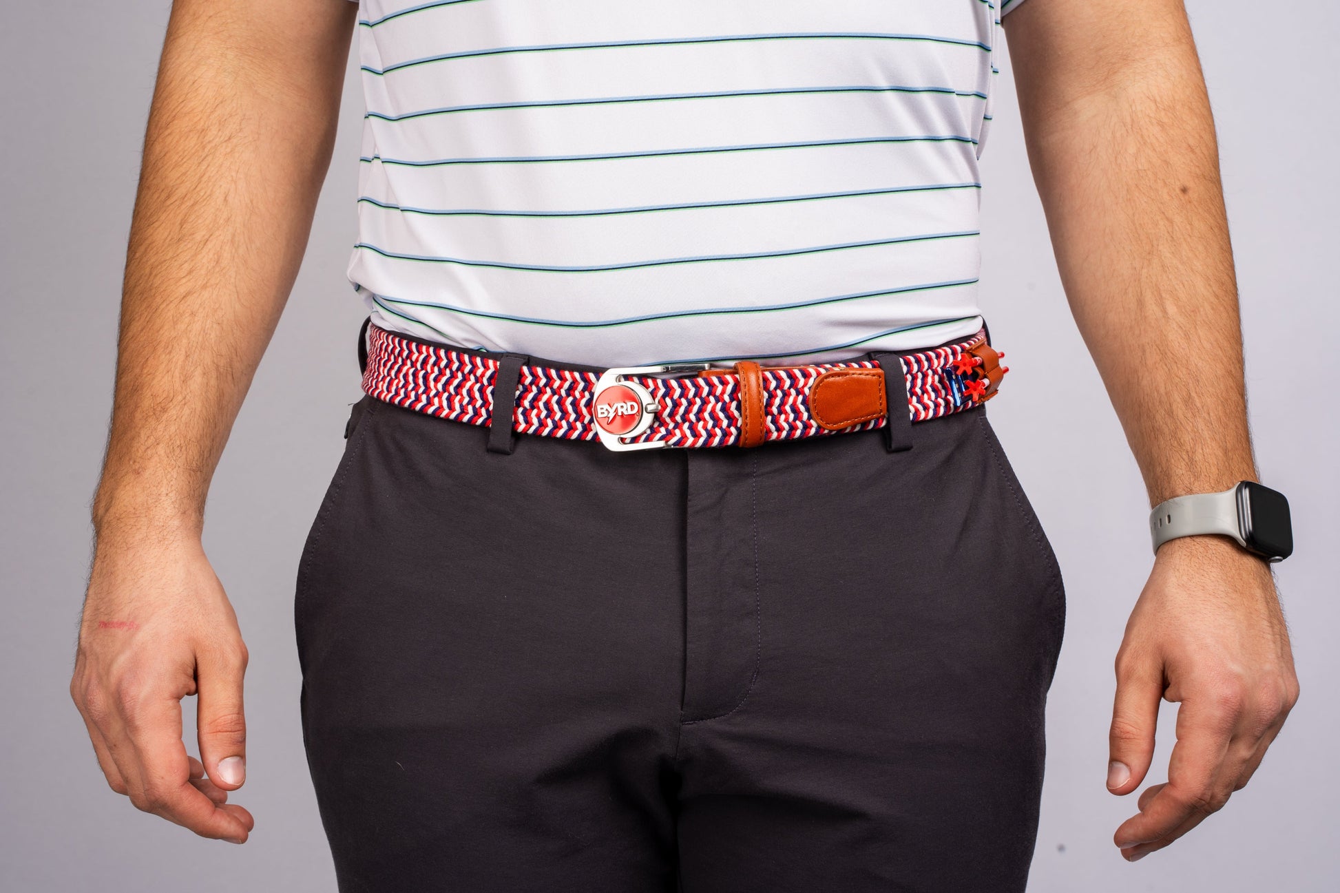 THE BRAIDED BYRD GOLF BELT - Red & White Bluebyrd