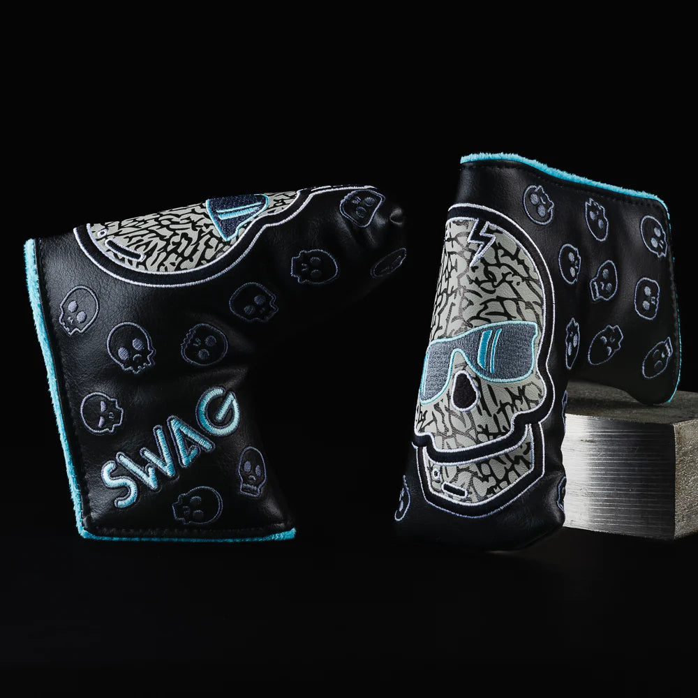 Swag Golf - Elephant Skull Black & Aqua Blade Putter Headcover