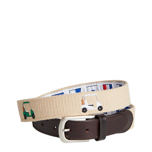 Bowsprit Belt Tan Embroidered With Golf Carts