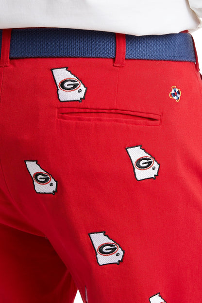 Collegiate Stretch Twill Pant Bulldog Red with UGA
