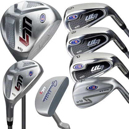 U.S. Kids Golf UL-7 7 Club Package Set Silver/Navy/White Bag
